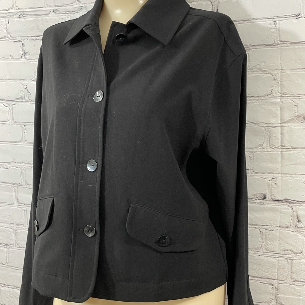 Chico’s Black button down stretchy jacket size (1) Chico small